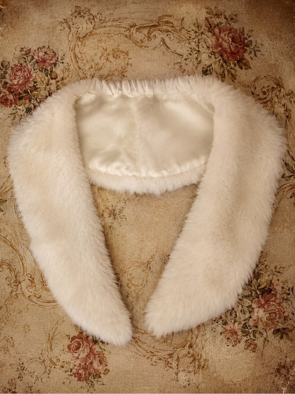 Vintage Ivory Faux Fur Collar Detachable Neck Wrap Bridal Glam